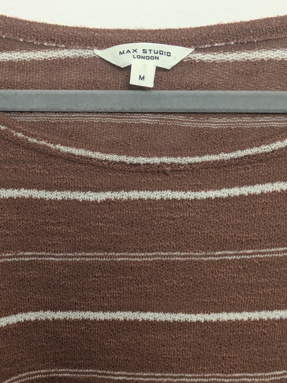 Max Studio Brown and Cream Striped Cropped Drawstring Sweater - Picture 2 of 3